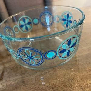 - Vintage PYREX GLASS MIXING BOWLES PINWHEEL FLOWERS BLUE TURQUOISE